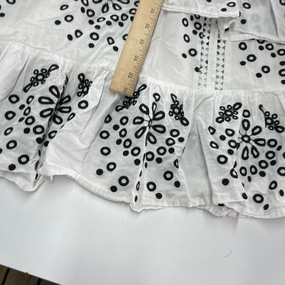 Marissa‎ Webb Dress Womens 4 White Black Eyelet Embroidered Midi Ruffle Cotton - Picture 8 of 12